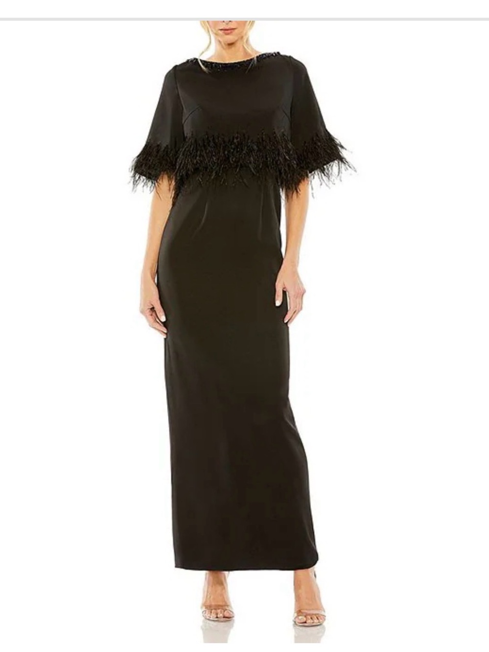 Mac Duggal Black Feather-Trim Maxi Gown